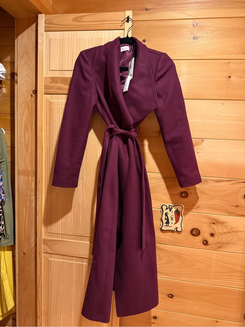 Ted Baker Deep Wine Wrap Coat with Shawl Collar